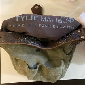 Tylie Malibu Women's Genuine Suede Khaki Studded Handbag Shoulder Bag Purse